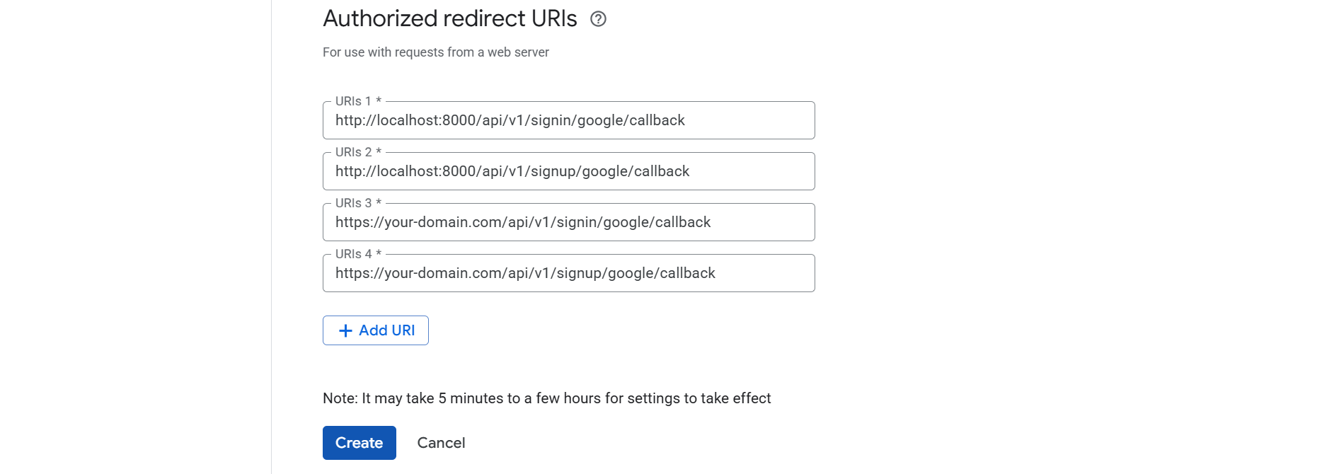 Authorized redirect URIs