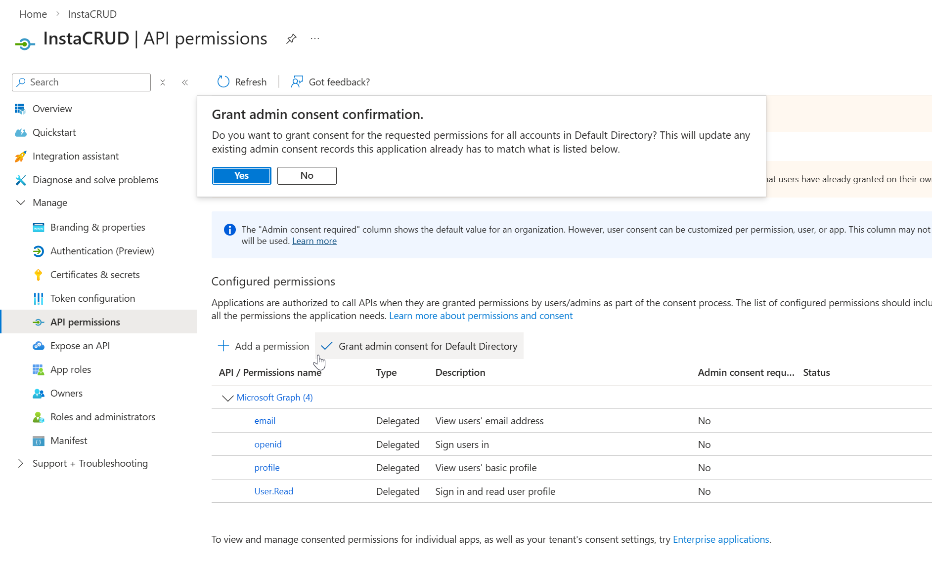 Grant admin consent