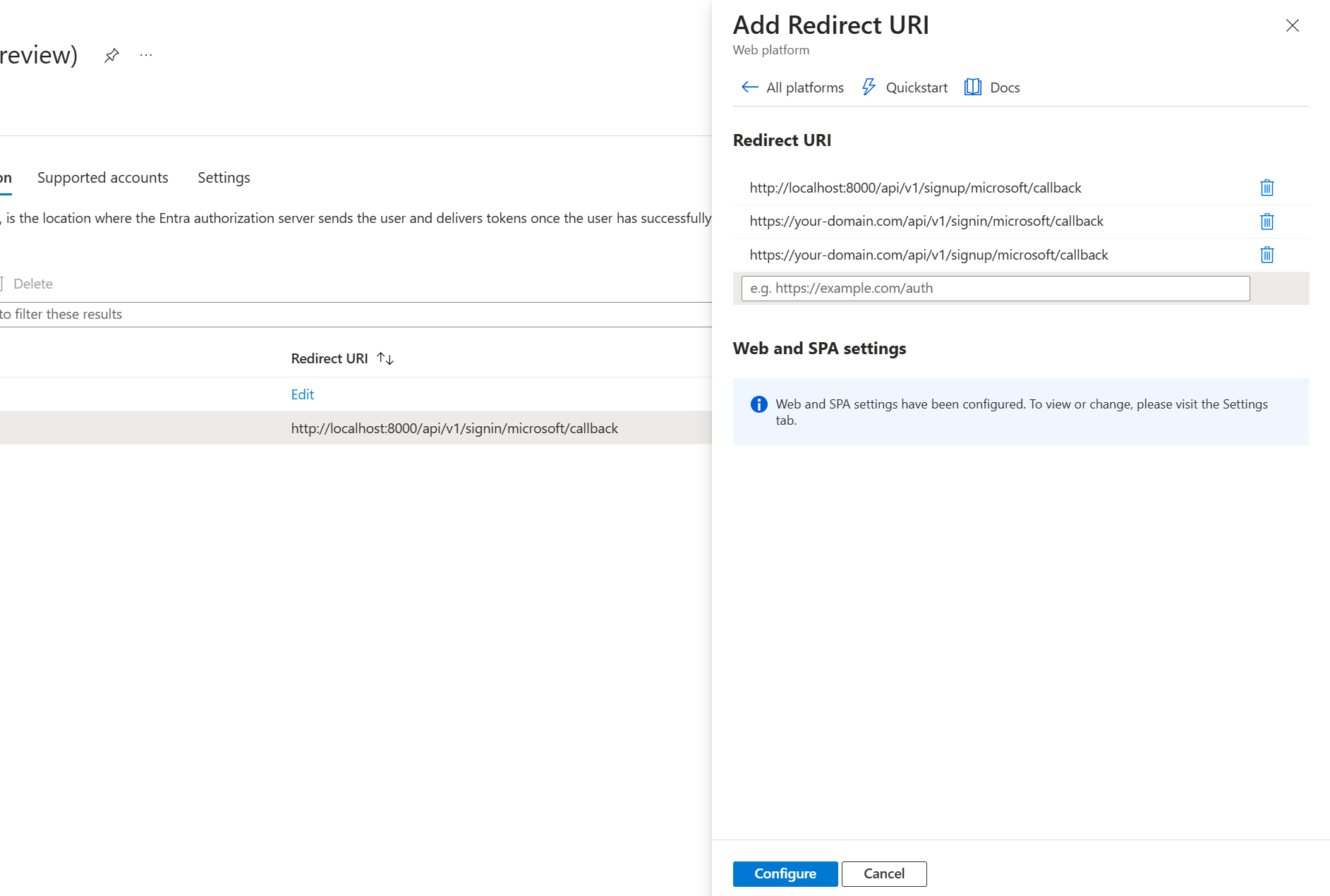 Add redirect URI