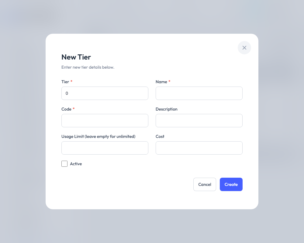 New Tier Modal